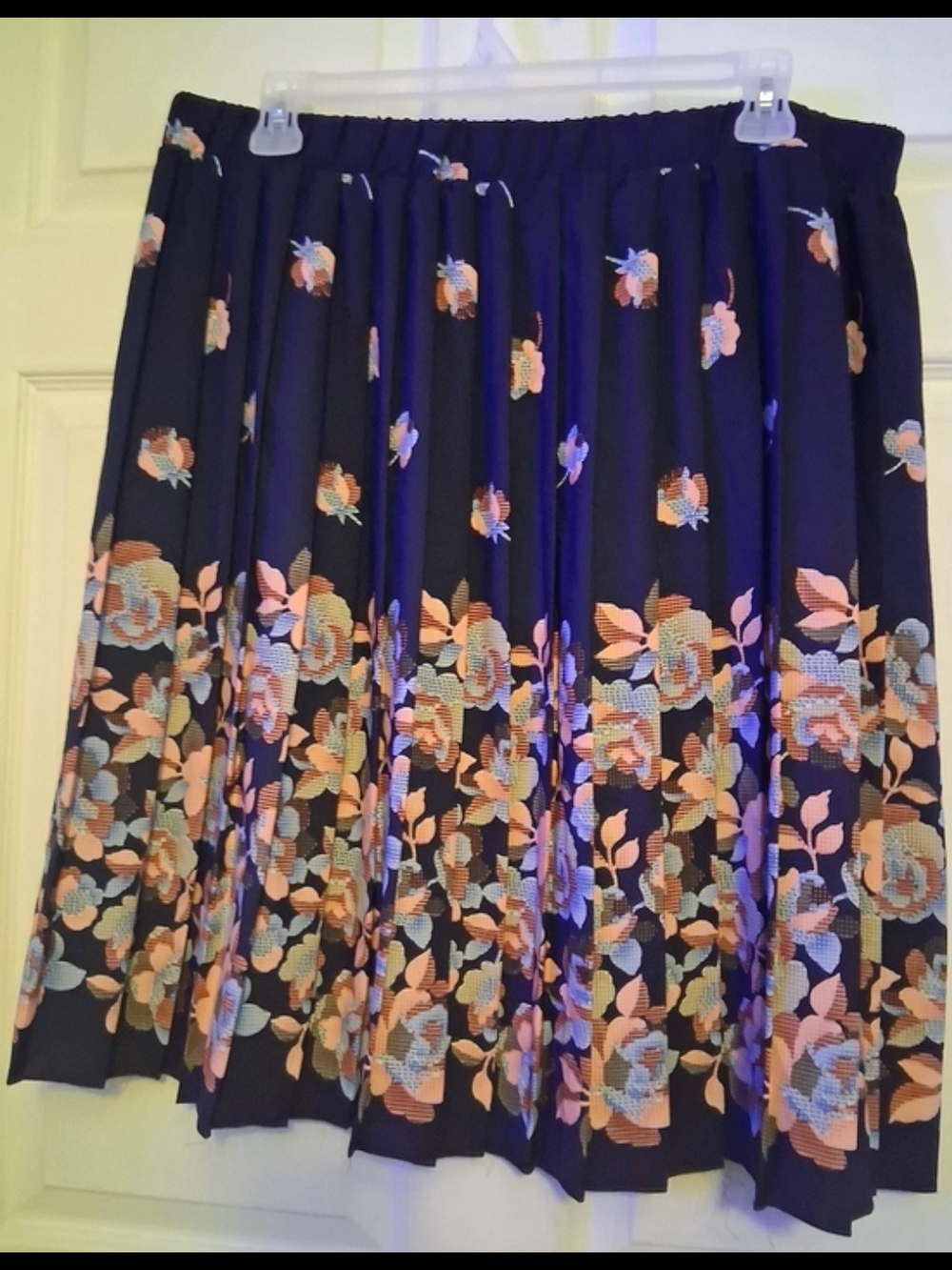 Marybelle Floral Embroidered Navy Pleated Shirt